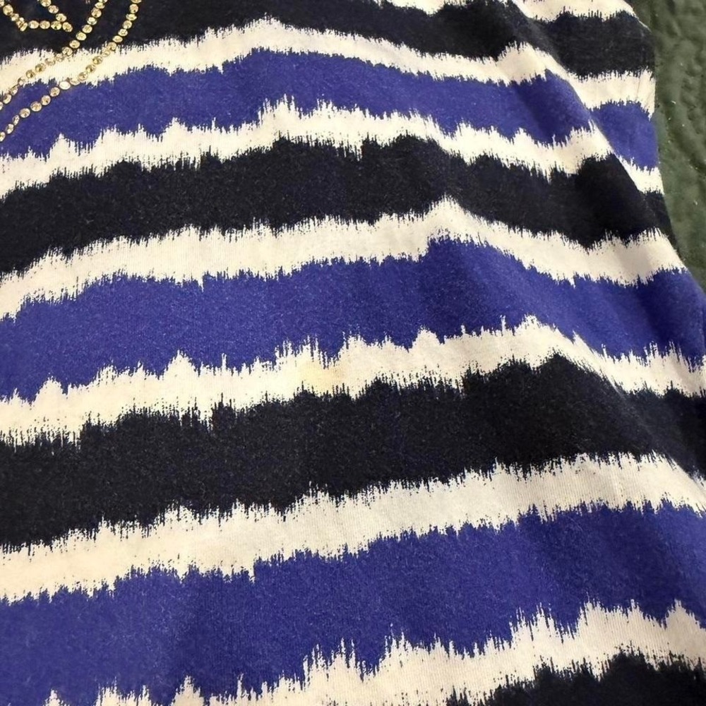 Michael Kors Womens Blue Black Striped Studded MK Logo T-Shirt Size Medium - Picture 6 of 6